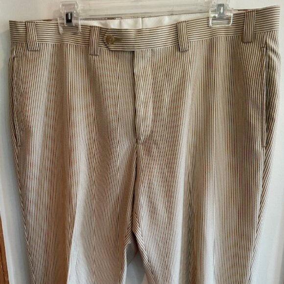 RALPH LAUREN Tan White Seersucker Flat Front Trousers 36x30 - Picture 8 of 16